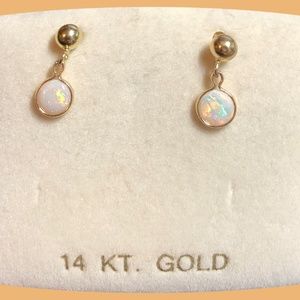 14 karat gold 4mm ball studs with 4mm opal Drops